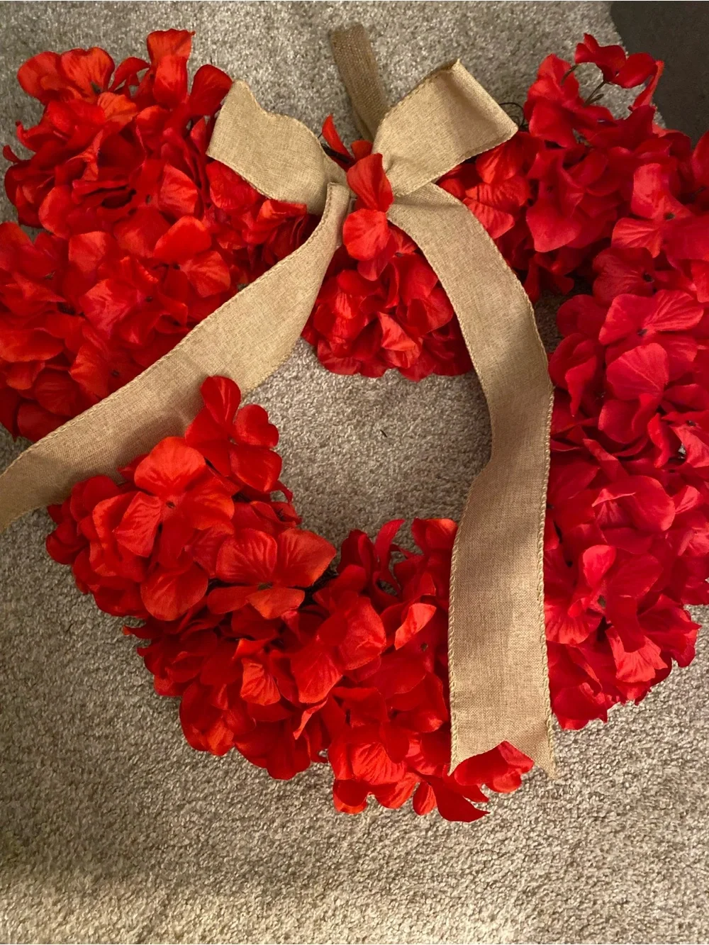 Red Floral Holiday Wreath with Burlap Bow
